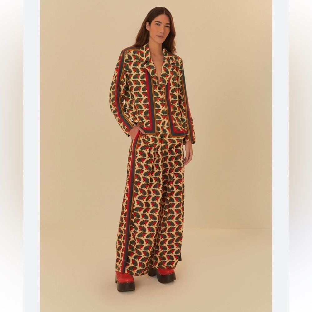 FARM Rio Red & Green Floral-Print Blazer with Contrast Trim